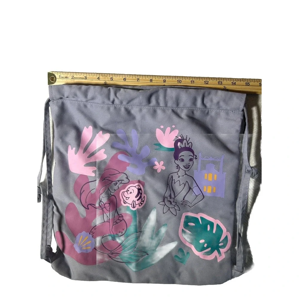 Disney Princess Tiana & Ariel Drawstring Sling Tote Bag Backpack Purple